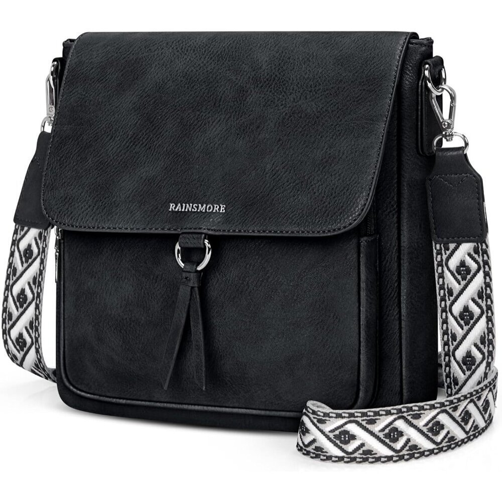 ⚡White Black Women PU Leather Crossbody Bag Wide Adjustable Strap Shoulder